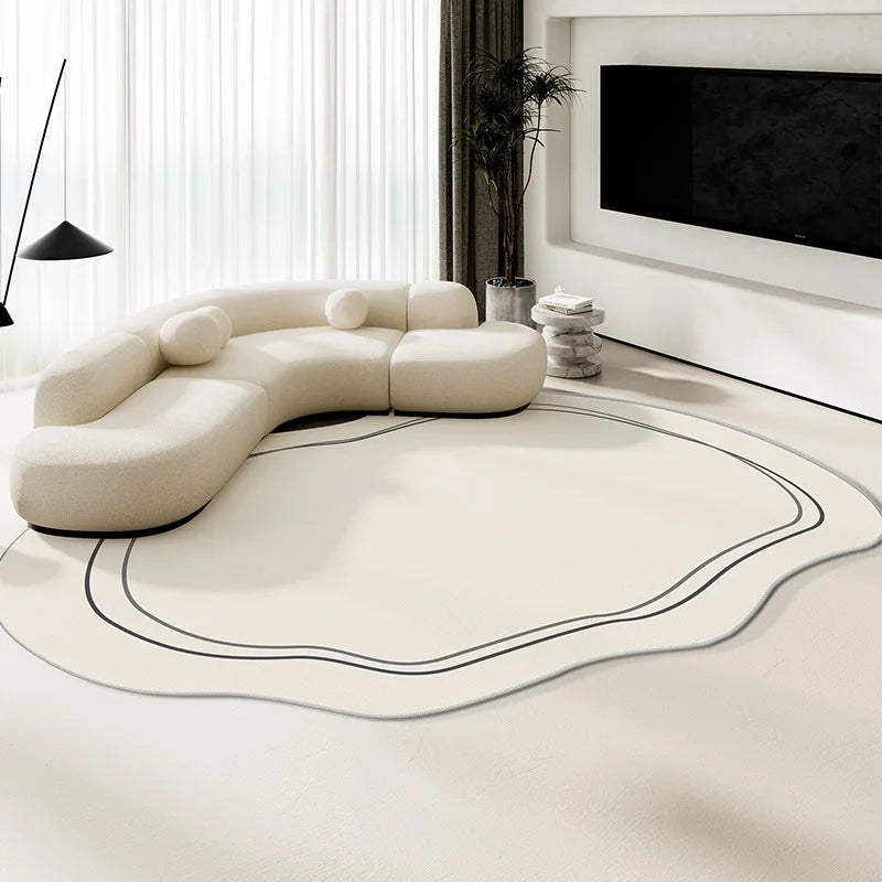 Alfombra de terciopelo irregular estilo crema para sala de estar, alfombra antideslizante de cobertura total para sofá o mesa de centro, fácil mantenimiento, decoración del hogar.