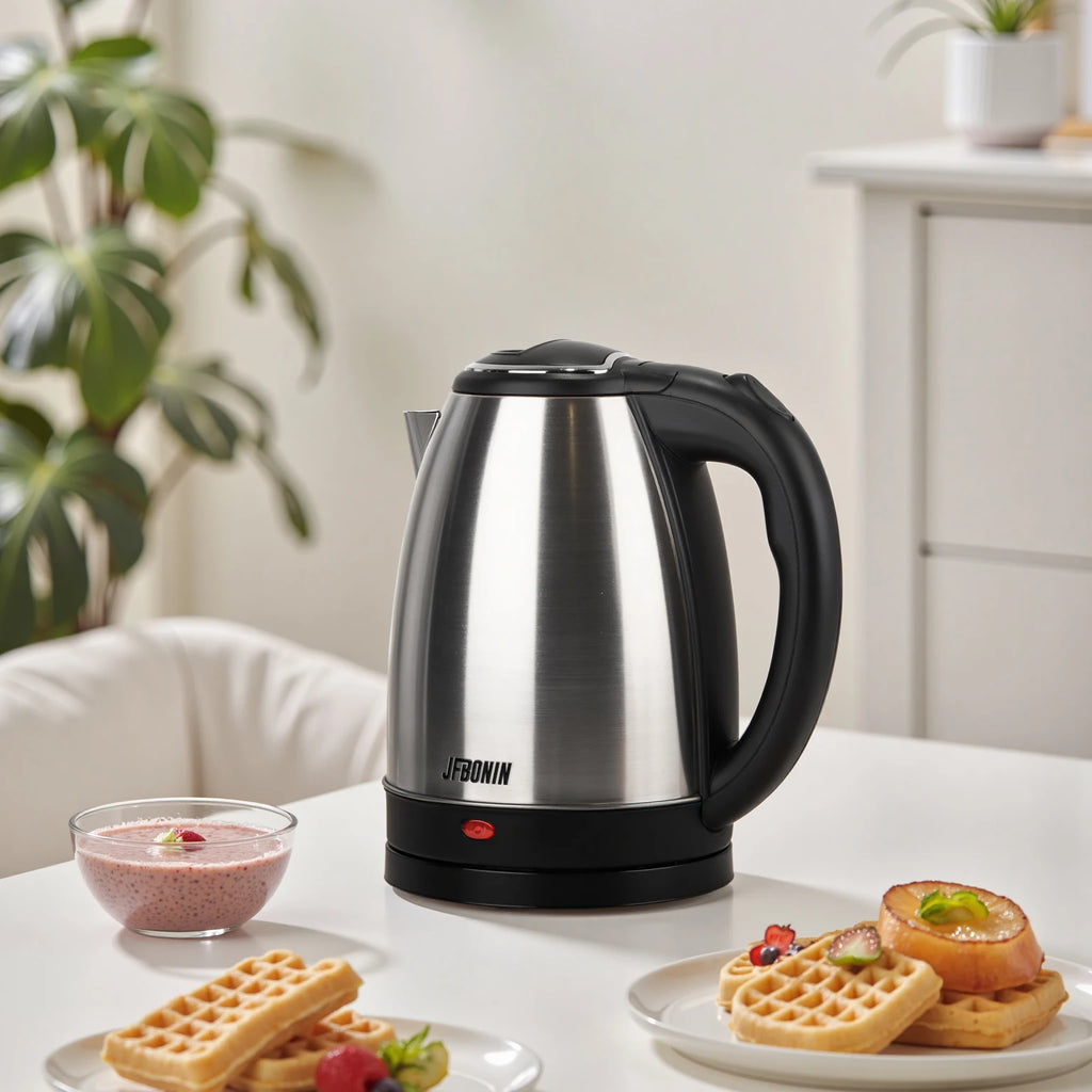 Hervidor eléctrico de acero inoxidable JFBONIN de 1,8 L, 220 V, diseño con base desmontable, resistente a la corrosión, duradero, ideal para el hogar y los viajes.