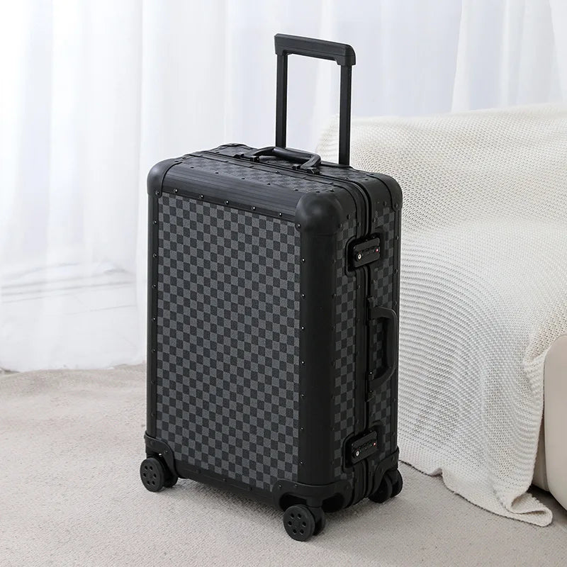 Maleta de negocios de aleación de aluminio y magnesio de 20 pulgadas, apta para viajes y con ruedas universales.