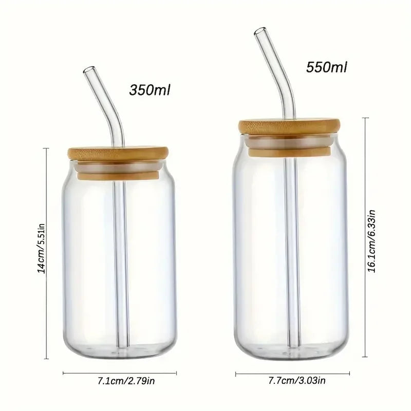 1 vaso de vidrio con tapa de bambú y pajita, 350 ml/550 ml, tarro Mason, taza de café con forma de lata de cerveza para cócteles, whisky, leche, zumo, cola.