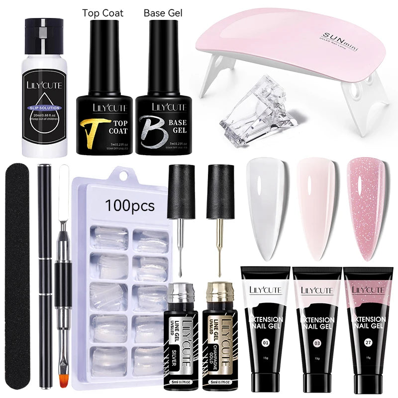 Kit de gel para extensión de uñas LILYCUTE de 15 ml, solución acrílica, esmalte en gel con lámpara para uñas para una rápida extensión, gel UV para uñas.