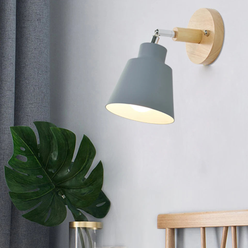 Aplique de pared nórdico para interiores, bricolaje, E27, madera, 6 colores, enchufe EU/UL, 350°, lámparas de pared para sala de estar, dormitorio, pasillo, apliques.