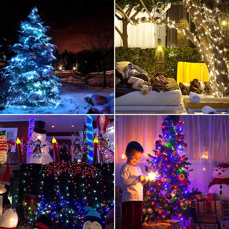 Guirnalda de luces LED de alta calidad con cable de goma, 100 m, 800 LED, 8 modos, 220 V/110 V, para exteriores, jardín, patio, césped y decoración navideña.