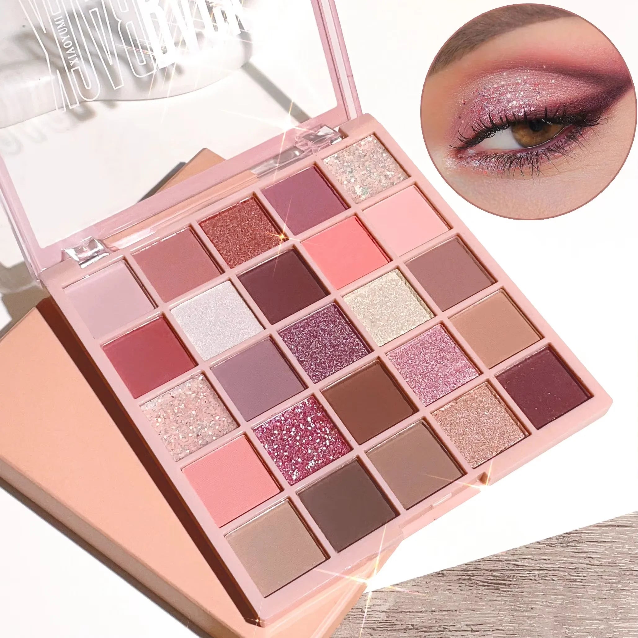 Bandeja de sombras de ojos de 25 colores, bandeja de té de avena con leche, polvo brillante, lentejuelas de perlas, marrón anaranjado suave, sombra de ojos asequible