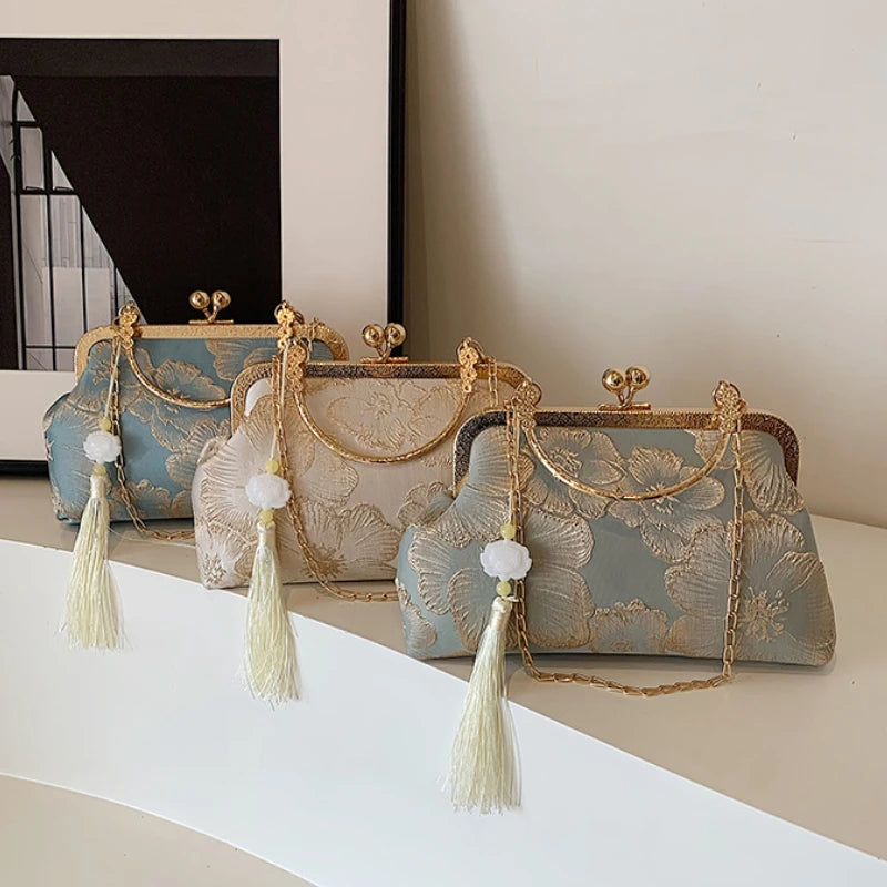 Bolso de hombro bordado de estilo chino, elegante bolso de mano retro pequeño cuadrado, bolso de fiesta de boda, lujo, diseñador, mujer, bolso de mano de noche