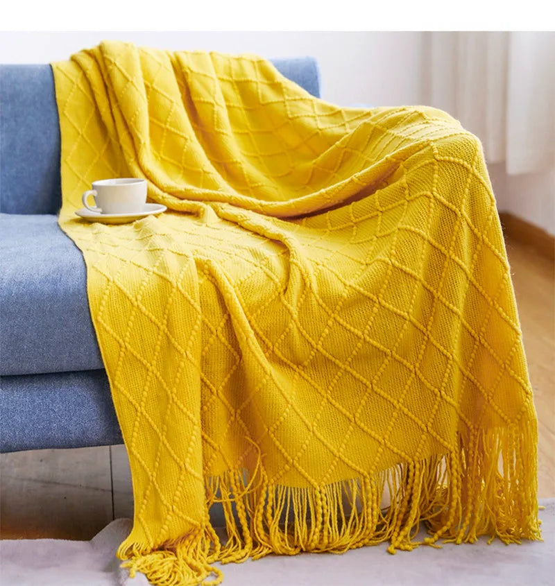 Manta tejida color caqui con borlas, gruesa, de estilo vintage, lujosa, estilo granja, cubrecama extragrande, manta para sofá