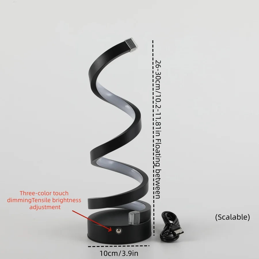 Lámpara de escritorio espiral moderna de lujo en blanco y negro con fácil carga, control táctil de 3 colores y 10 niveles de atenuación para hoteles.