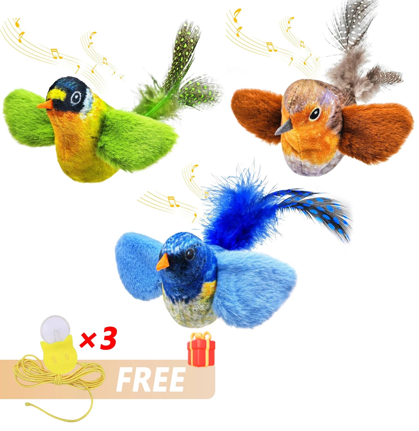 Juguete interactivo de pájaros para interiores para gatos, juguete para perseguir y provocar, juguete con sonido de hierba gatera, juguete divertido para gatos, juguete colgante de pared con forma de pájaros.