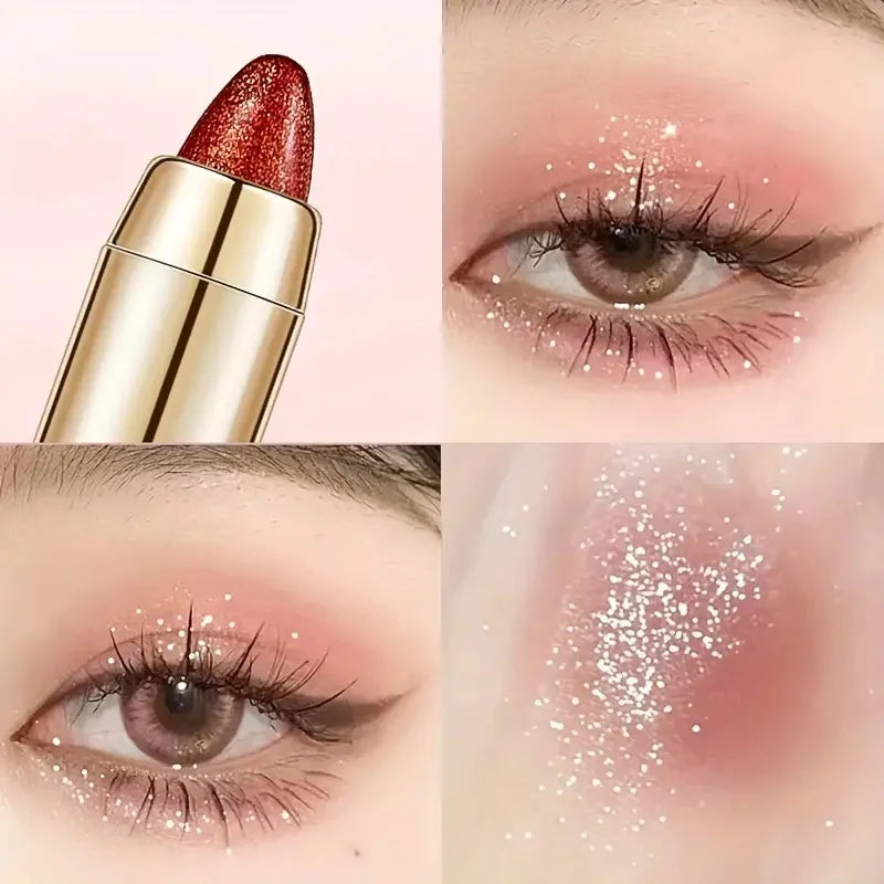 Lápiz de sombras de ojos de doble punta: iluminador y lápiz aclarador con brillo nacarado y acabado mate.