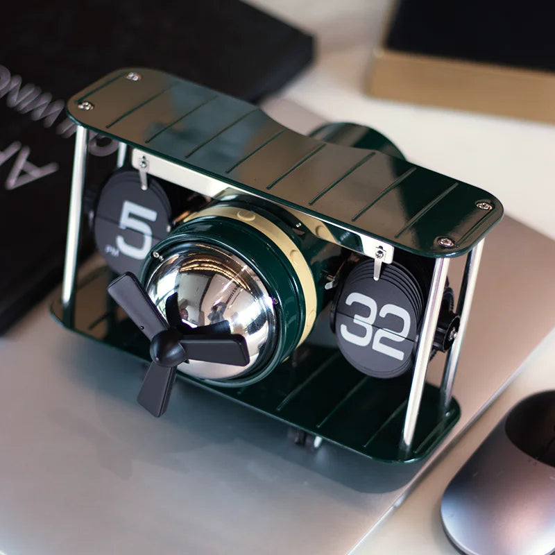 Reloj de escritorio mecánico con diseño de avión retro, temporizador electrónico automático vintage, adorno para el hogar