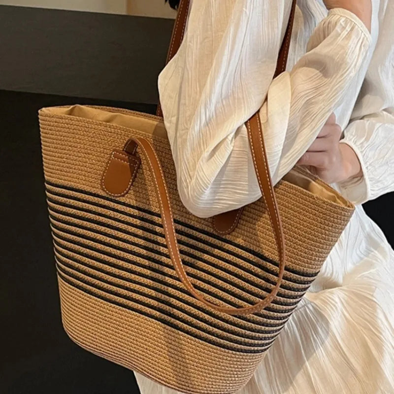 Bolso de paja para mujer, verano, Inswind 2024, nuevo, playa, costa, exteriores, viajes, vacaciones, bolso de hombro de gran capacidad