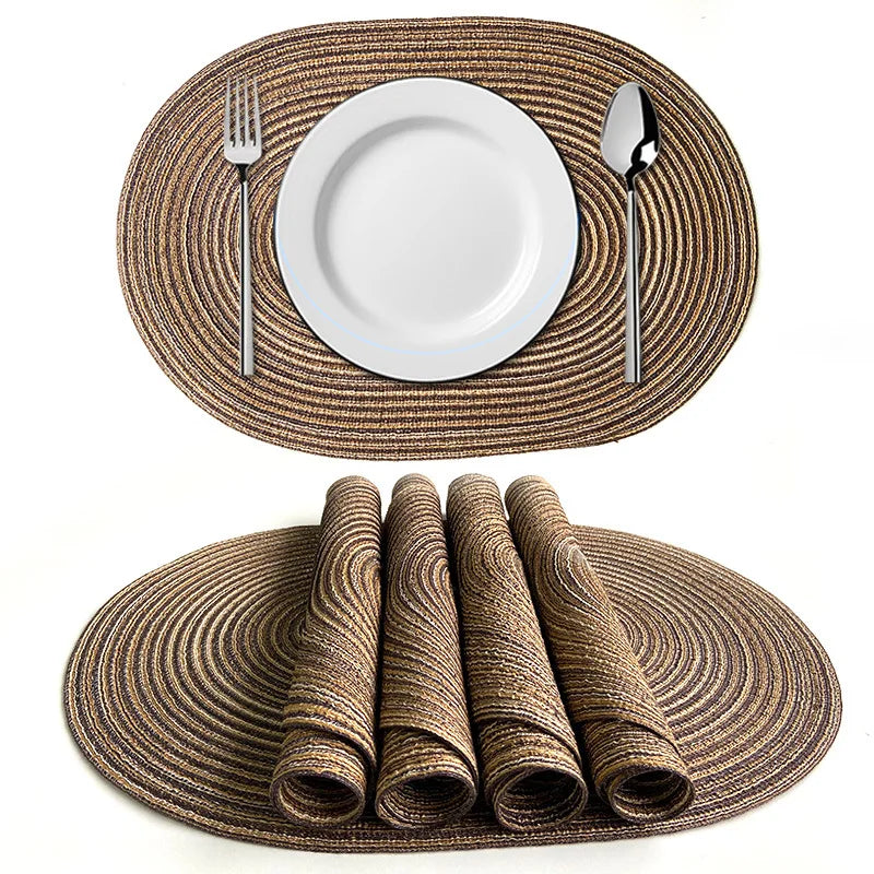 1/4/6/10PCS Salvamanteles ovalados trenzados para mesas de comedor, juego de manteles individuales extragrandes de tejido natural