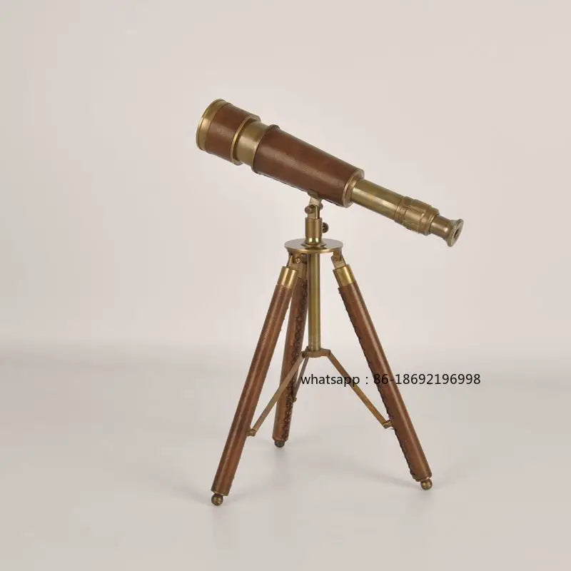 Adorno de mesa vintage británico nostálgico importado de Indian Degree, decoración de latón y cuero, telescopio de doble tubo, regalo creativo