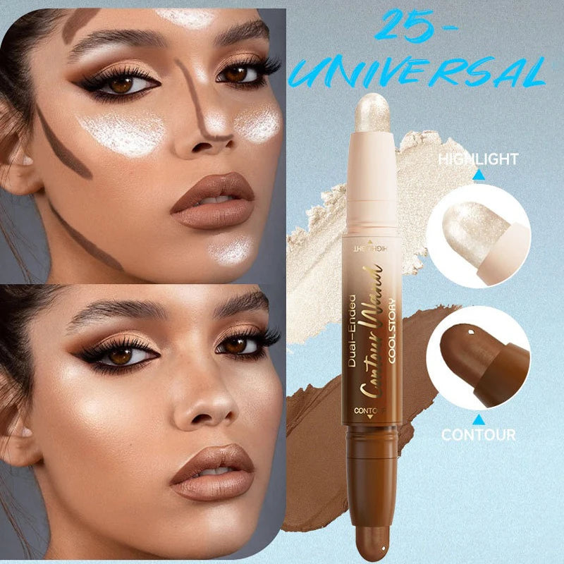 Barra de contorno de doble punta, iluminadora y sombra en crema, resistente al agua, corrector de cobertura total, acabado natural, maquillaje para todo tipo de piel.