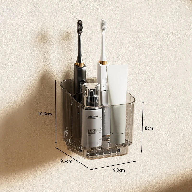 Soporte de pared para cepillos de dientes, vaso para cepillos de dientes, caja de almacenamiento pequeña autoadhesiva para el hogar, el baño y la cocina.