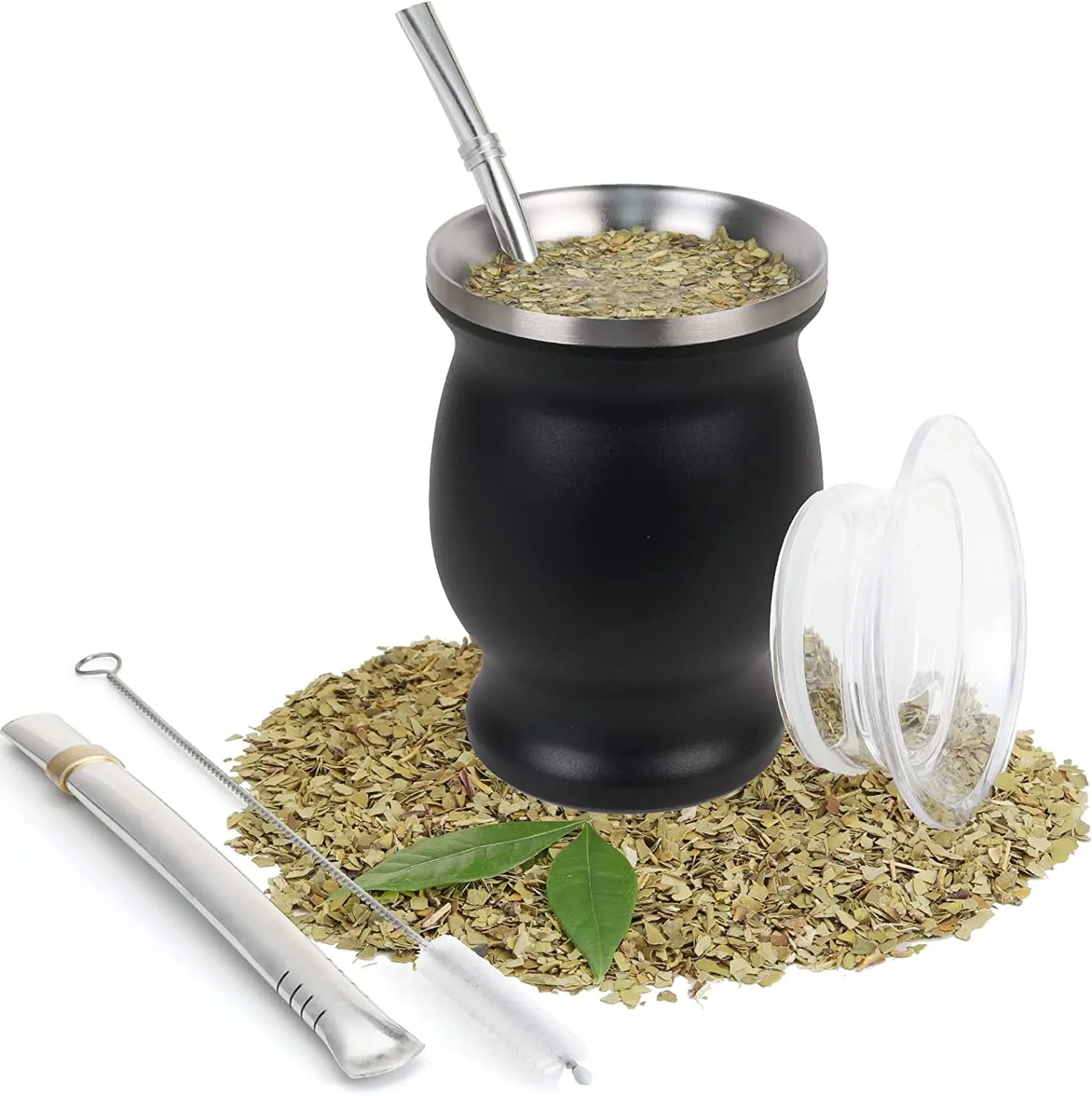 Juego de mate de calabaza natural con tapa (mate tradicional original - 230 ml) | Incluye 2 bombillas (pajitas para mate)