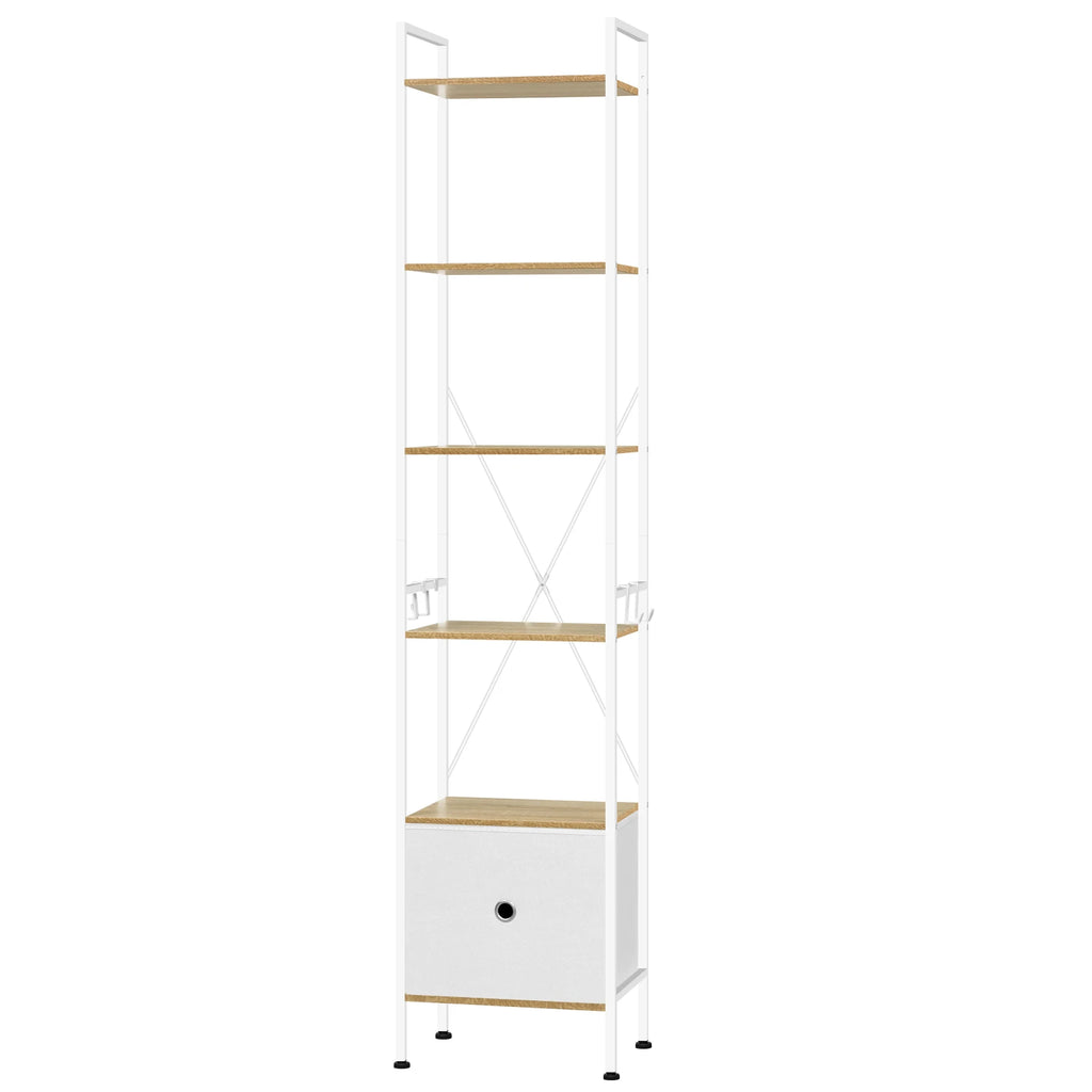 Librería de pie con 5 estantes, estructura metálica, organizador de almacenamiento para sala de estar, cocina o estudio.