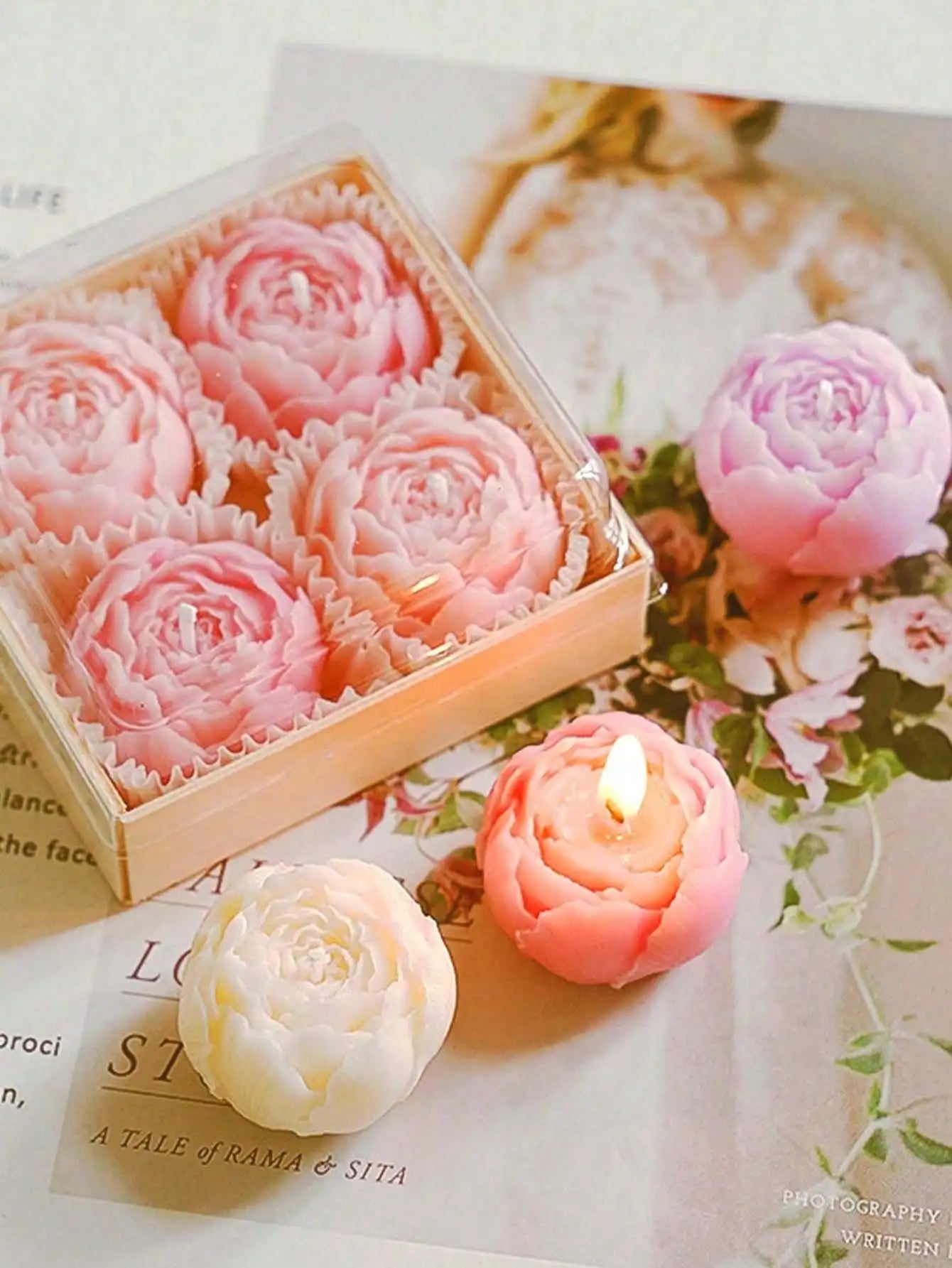 Juego de 4 velas aromáticas de rosas hechas a mano, velas perfumadas, velas con forma de ramo hechas a mano, decoración para el hogar, ideales como regalo de San Valentín.