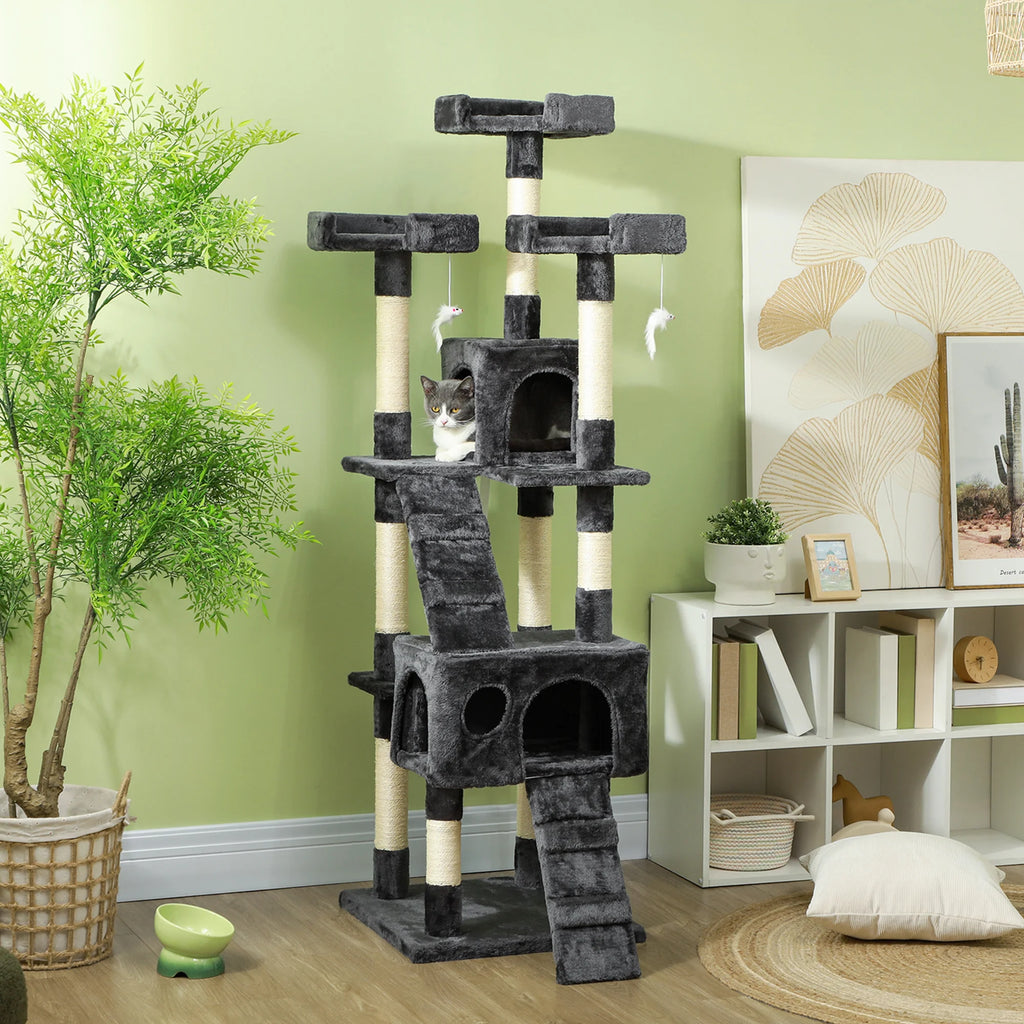 Árbol rascador para gatos PawHut, poste rascador para gatos, árbol para trepar y jugar con gatos.