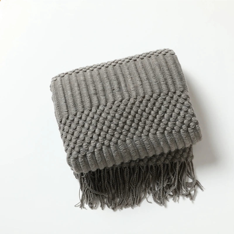 Mantas nórdicas de punto con borlas, color caqui, crema y gris, estilo vintage, ideales para cama, sofá o sillón. Funda de cama extragrande.