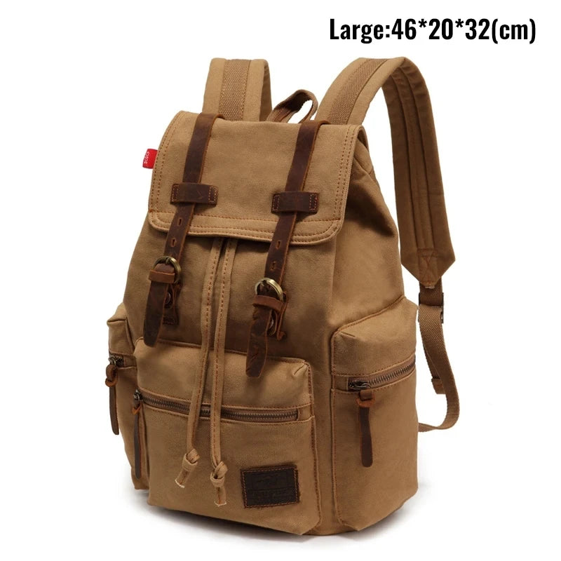 Mochila masculina retro de lona, apta para portátil de 14 pulgadas, mochila vintage de 36-55L resistente al desgaste, color café, envío por goteo