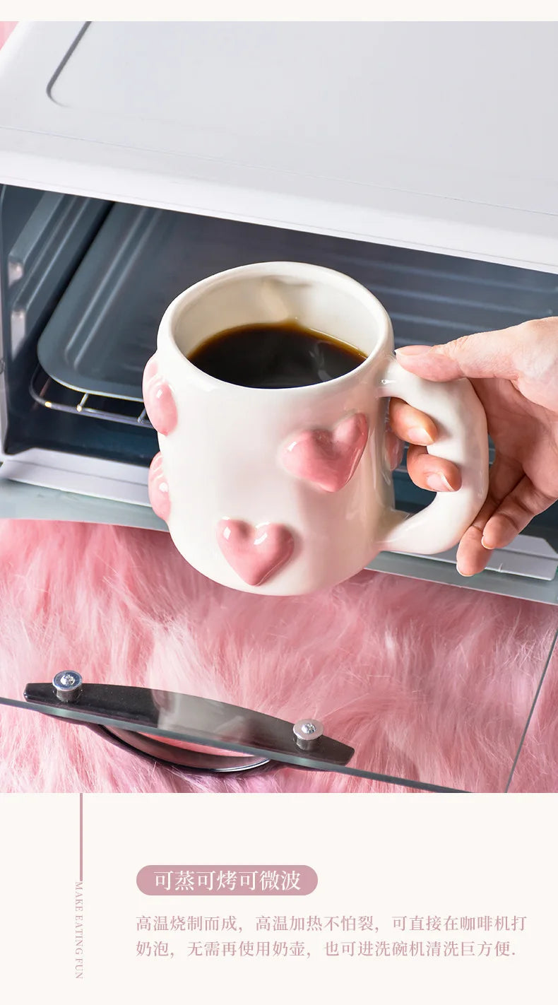 Taza de cerámica rosa con forma de corazón de AhunderJiaz, juego de tazas de café para el hogar, juego de utensilios de cocina, regalo de cumpleaños, decoración del hogar.