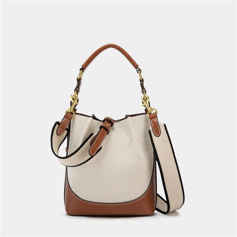 Nuevos bolsos tipo cubo de gran capacidad para mujer con correa ancha para el hombro, bolso de hombro individual con cordón, bolso de mano cruzado