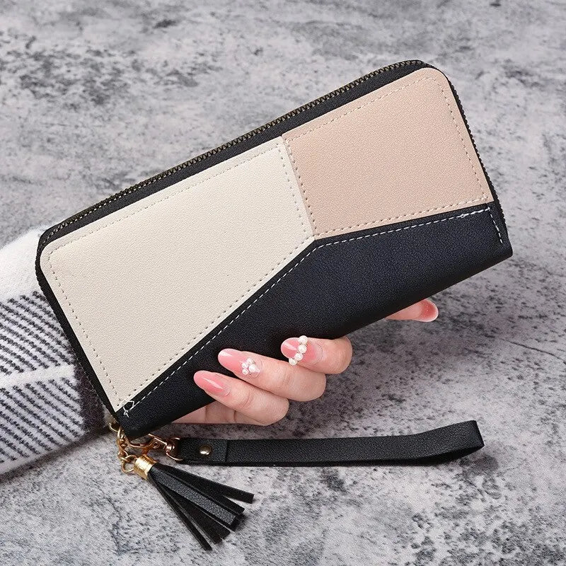 Carteras de moda con cremallera para mujer, bolsos largos, monederos, tarjeteros y carteras de piel sintética.