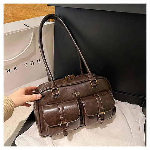 Bolso informal para el brazo, estilo retro, bolso Boston Pillow, bolso versátil de gran capacidad para el día a día, bandolera, nuevo modelo, tendencia urbana, PU Ma...