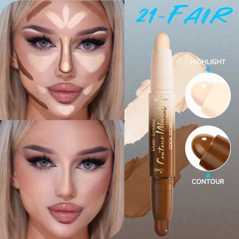 Barra de contorno de doble punta, iluminadora y sombra en crema, resistente al agua, corrector de cobertura total, acabado natural, maquillaje para todo tipo de piel.
