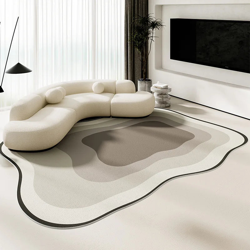 Alfombra de terciopelo irregular estilo crema para sala de estar, alfombra antideslizante de cobertura total para sofá o mesa de centro, fácil mantenimiento, decoración del hogar.