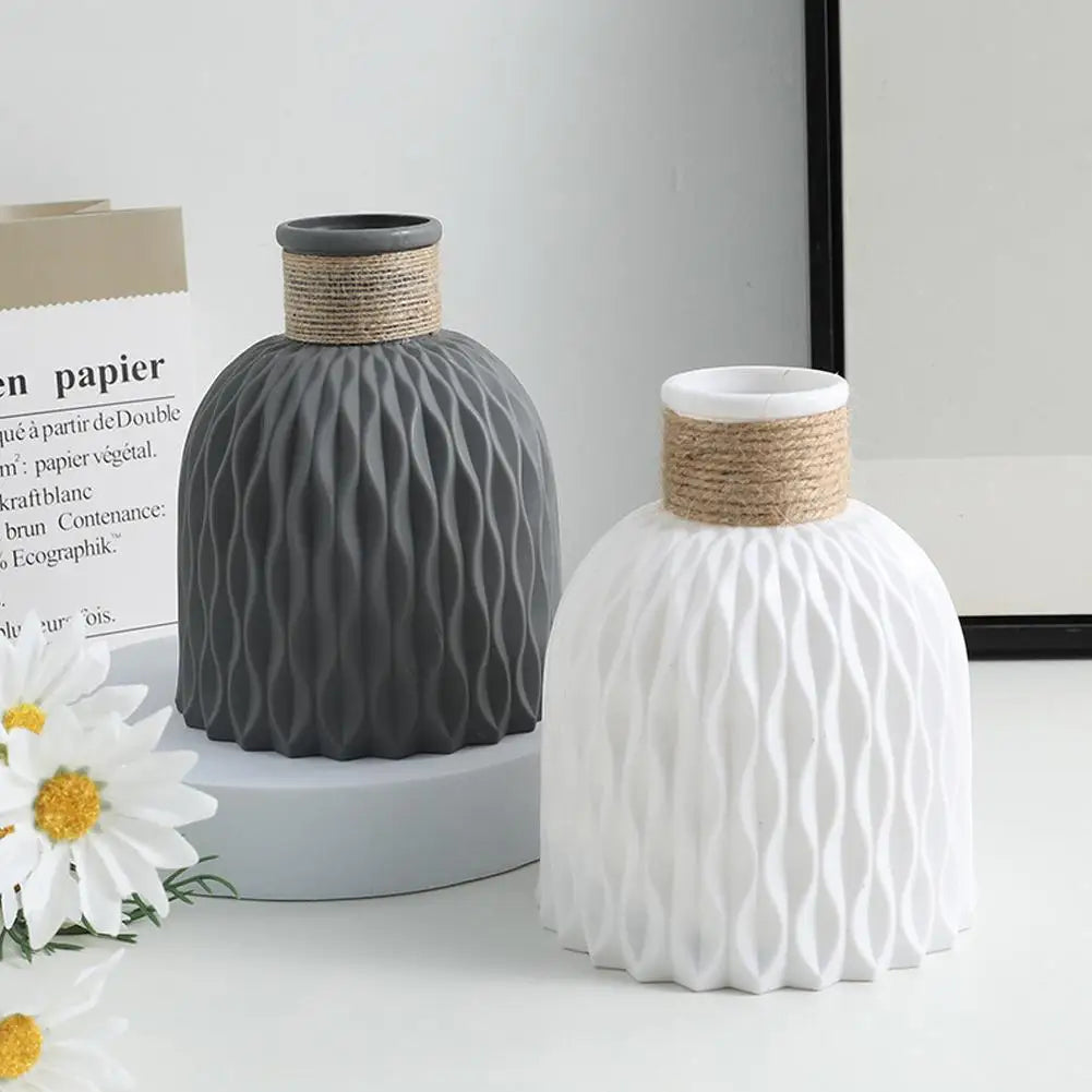Jarrón de plástico con cuerda, arreglo floral, maceta DIY, sala de estar, porcelana, imitación de flor, adornos de decoración para el hogar.