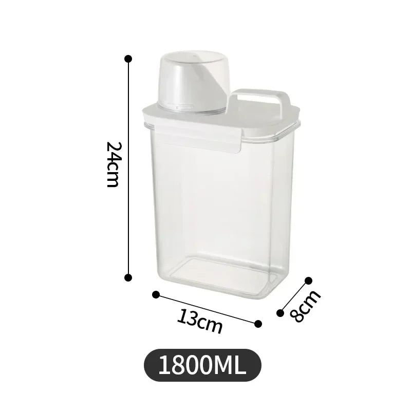 Dispensador hermético de detergente en polvo de 1100/1800/2300 ml. Caja de almacenamiento transparente para detergente líquido en polvo con tapa.