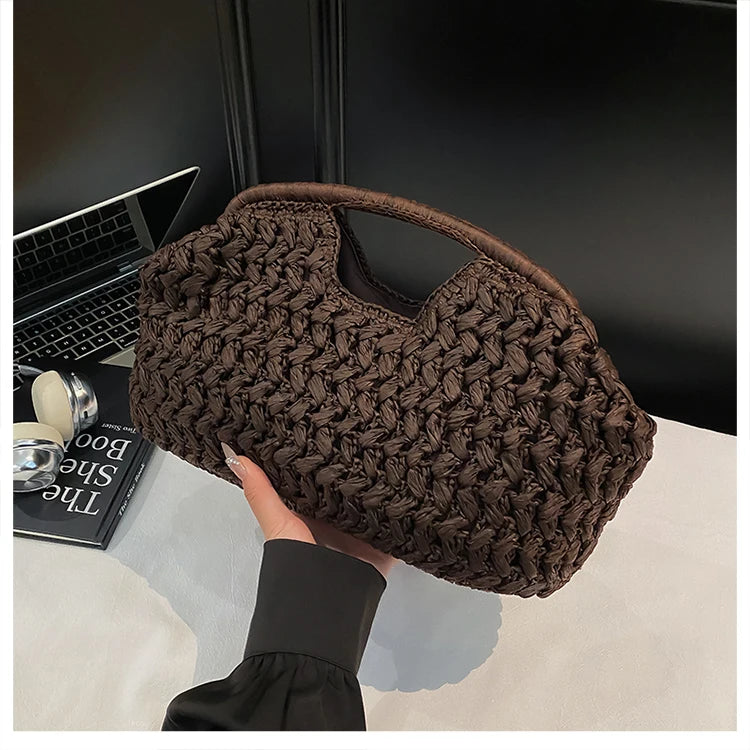Nuevo bolso de playa de verano para mujer, bolso de mano de lujo de diseñador, bolsos de paja, bolso tote, bolsos de moda de ratán tejido, bolso de viaje para mujer