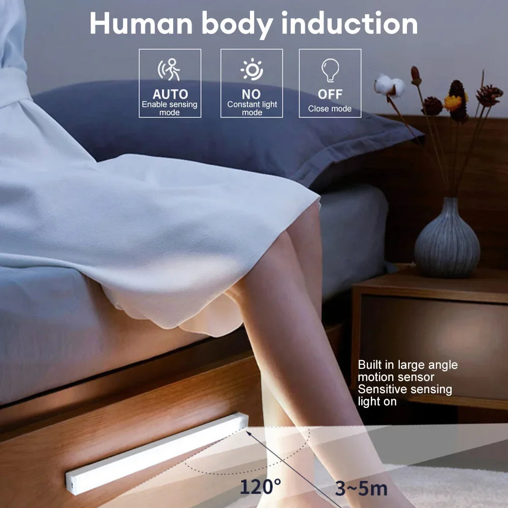 Luz LED con sensor de movimiento, luz nocturna LED inalámbrica recargable tipo C, lámpara para armario, lámpara de armario, retroiluminación de escalera para cocina.