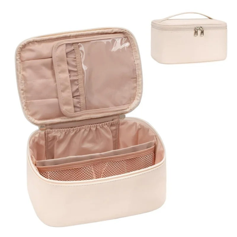 Neceser portátil de gran capacidad para maquillaje de viaje, organizador de maquillaje negro para mujeres, neceser para niñas que viajan.
