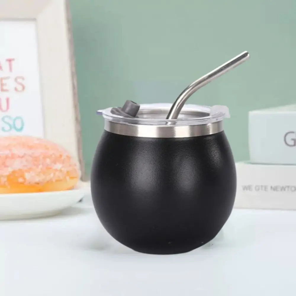Mate argentino de doble pared de 148 ml (5 oz) de acero inoxidable con aislamiento térmico, pajita y tapa. Ideal para exteriores.