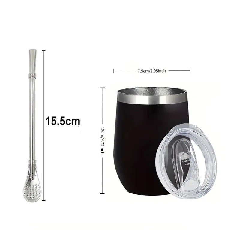 Juego de tazas para mate: vaso térmico de acero inoxidable con tapa y pajita, taza de mate de doble pared con cuchara para bebidas frías y calientes.