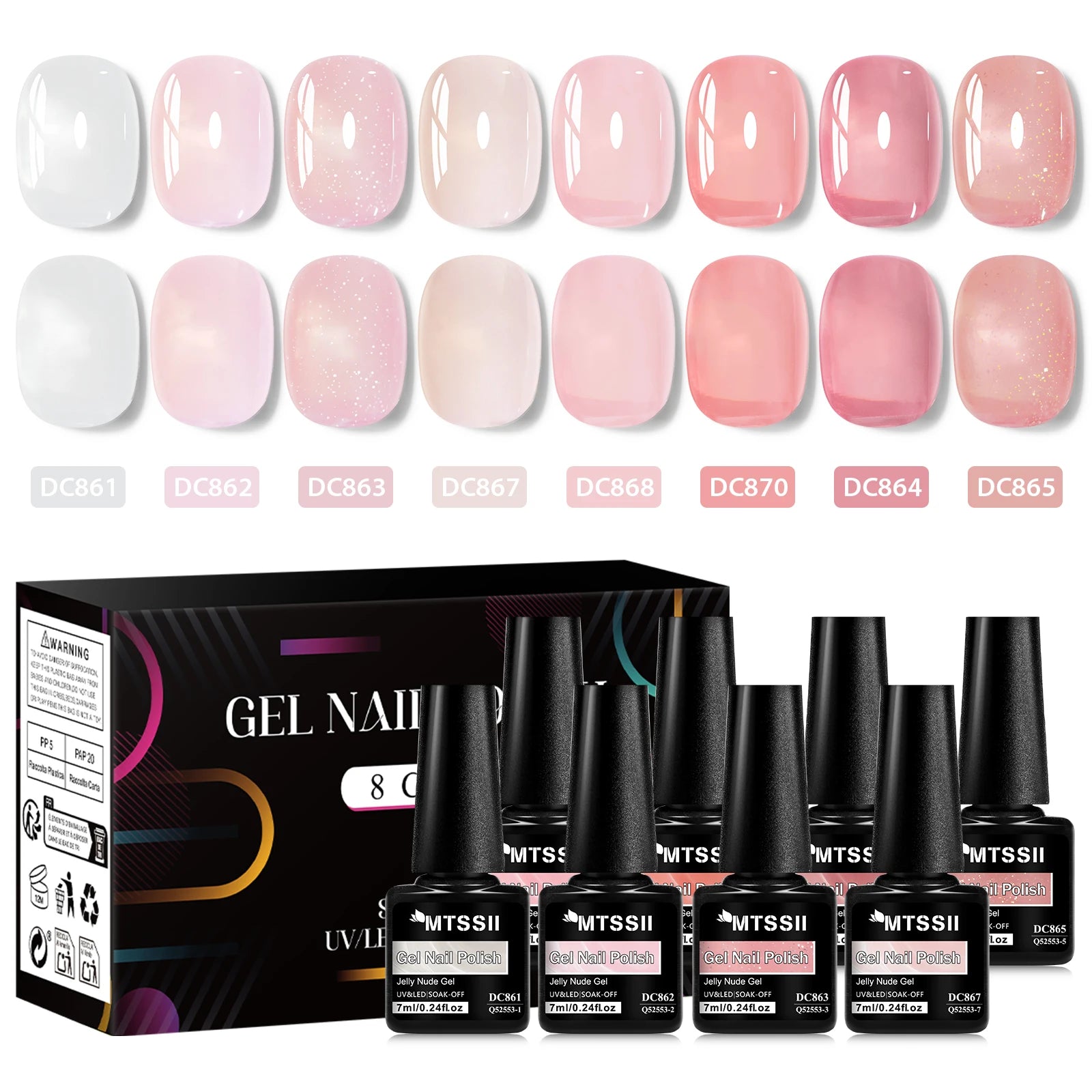 Set de 8 esmaltes de uñas en gel nude con caja, color translúcido, semipermanente, de fácil remoción, para uñas, con luz UV y LED. Suministros para manicura.