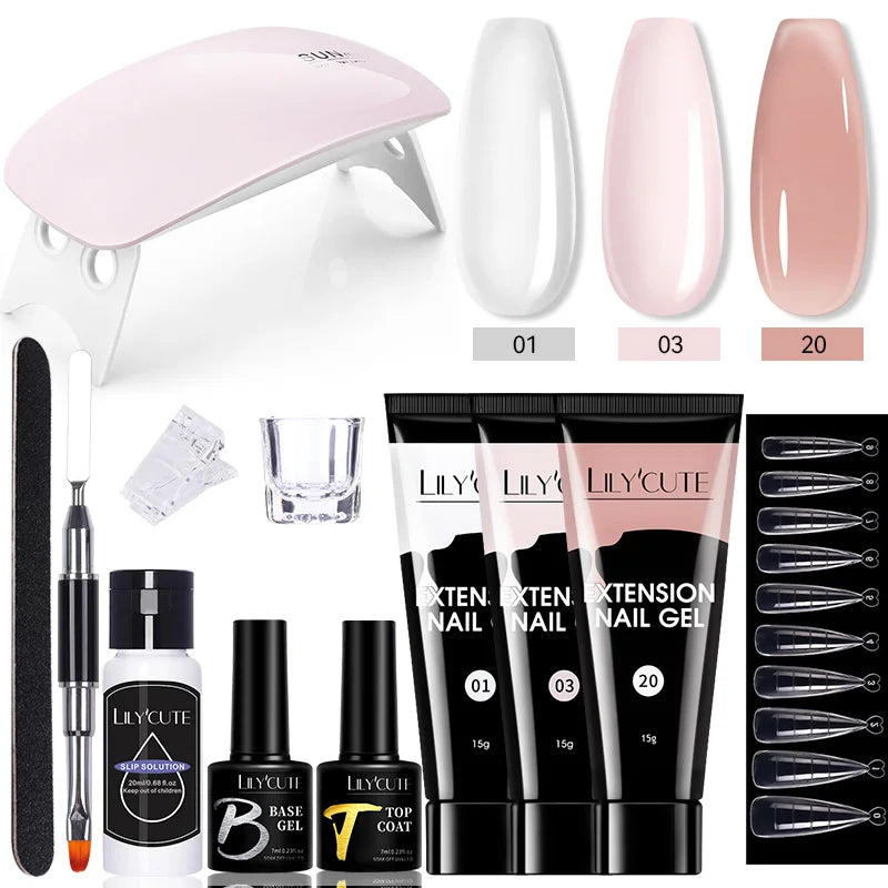 Kit de gel para extensión de uñas LILYCUTE de 15 ml, solución acrílica, esmalte en gel con lámpara para uñas para una rápida extensión, gel UV para uñas.