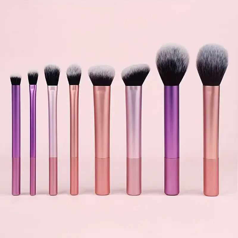 Kit de 8 brochas de maquillaje de pelo sintético suave para base, colorete y sombra de ojos. Herramientas de maquillaje cosmético.