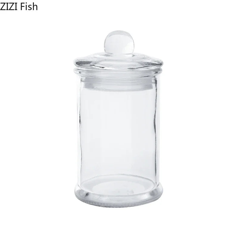 Tarros de almacenamiento de vidrio transparentes minimalistas con tapa, ideales para té, dulces, decoración de escritorio o como dispensador de cereales.