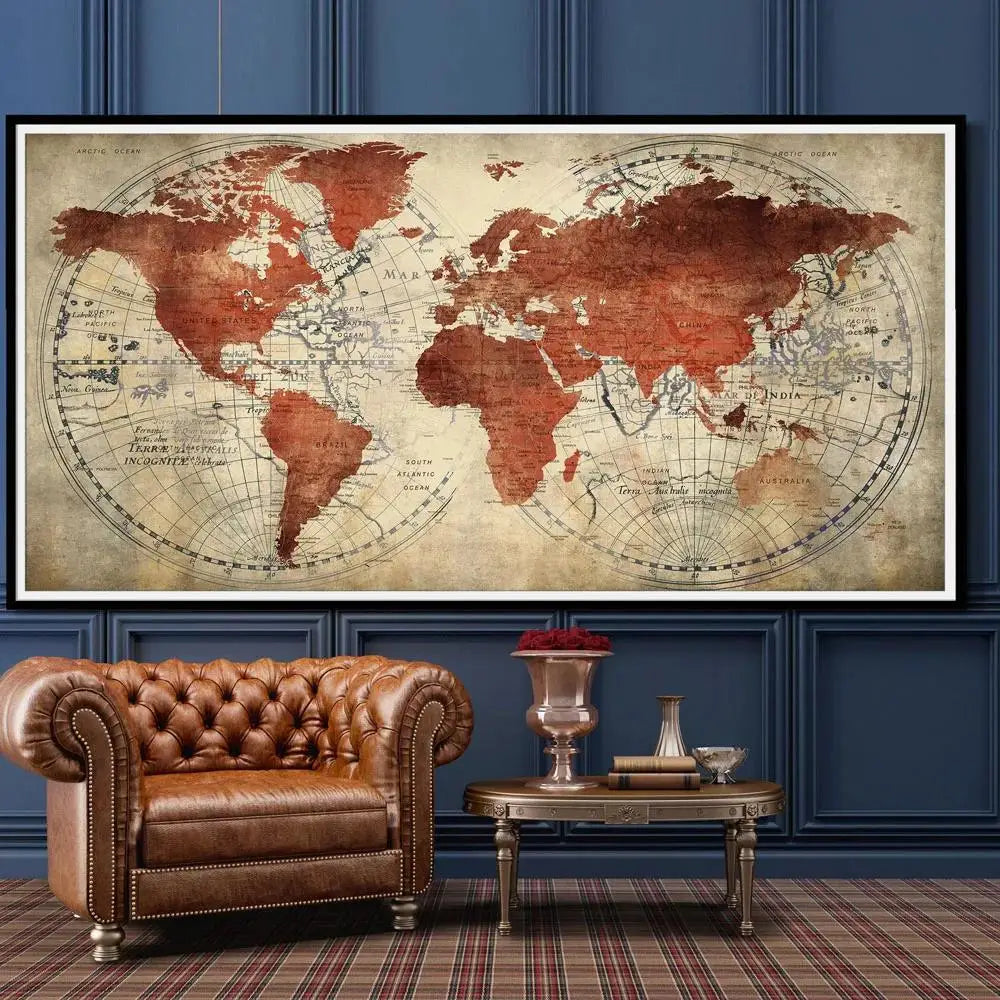 Arte en lienzo de mapa mundial moderno Póster decorativo para paredes de sala y dormitorio