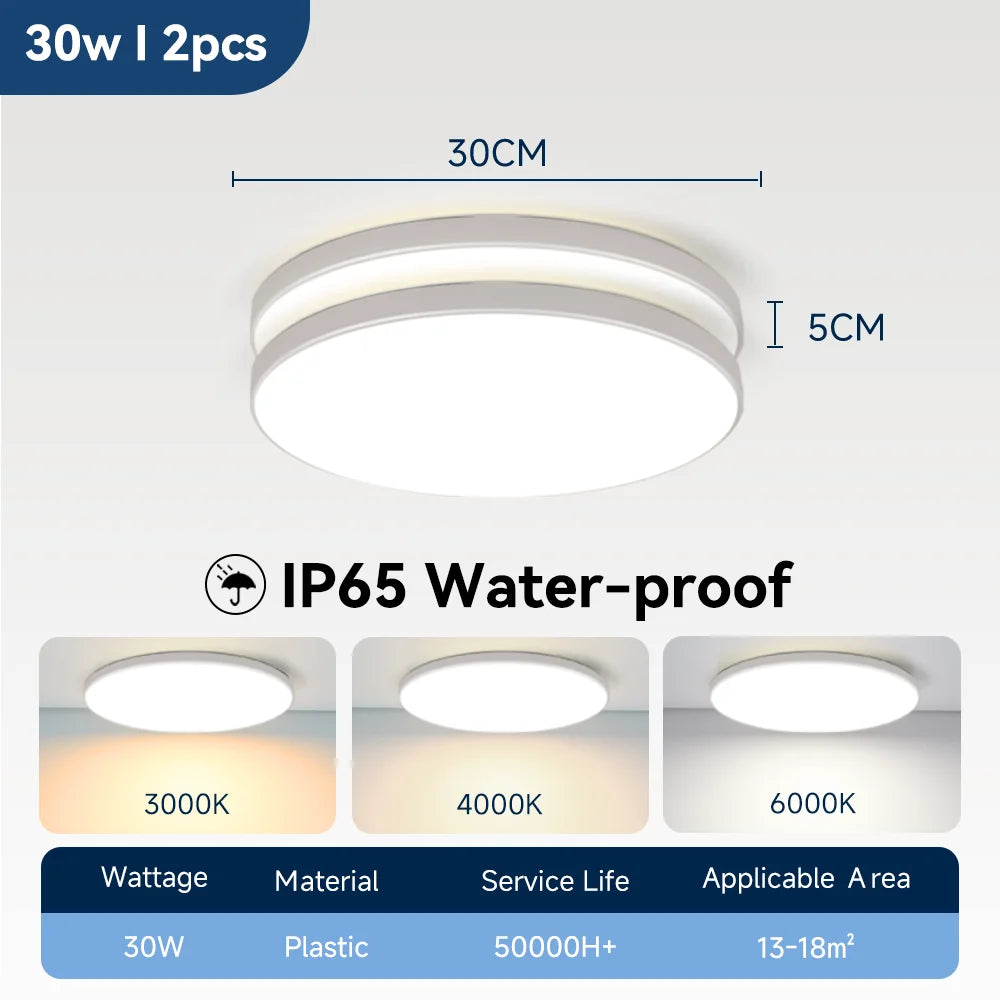 Lámpara de techo LED impermeable para baño, luces de techo redondas de 18W, 30W y 40W para cocina, sala de estar y baño, 220V