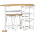 Homcom Bar Table Set with 1 Drawer 2 Shelves Removable Basket and Bottle Rack Furniture Set with 119X38.5X88.5 cm High Table and 2 Stools 29X29X55 cm for Dining Room Kitchen White