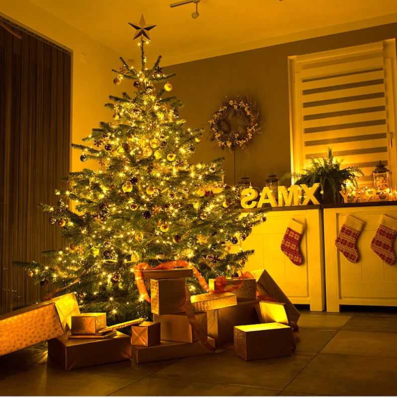 Guirnalda de luces LED de alta calidad con cable de goma, 100 m, 800 LED, 8 modos, 220 V/110 V, para exteriores, jardín, patio, césped y decoración navideña.