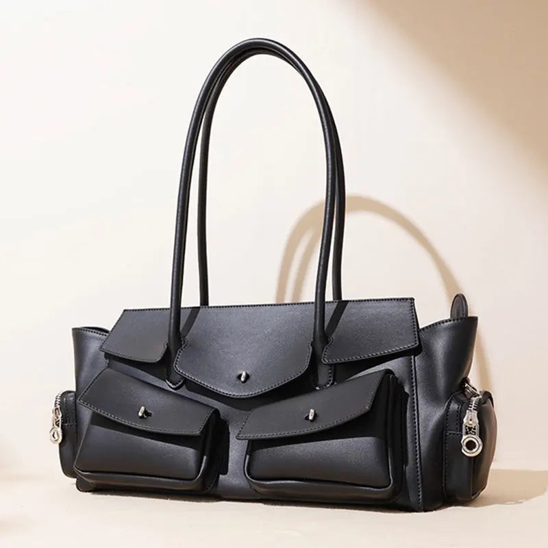 Bolso de mujer nuevo, de lujo, de diseñador, de piel auténtica, bolso de hombro para mujer, estilo vintage, con múltiples bolsillos, bolsos de piel de vacuno.