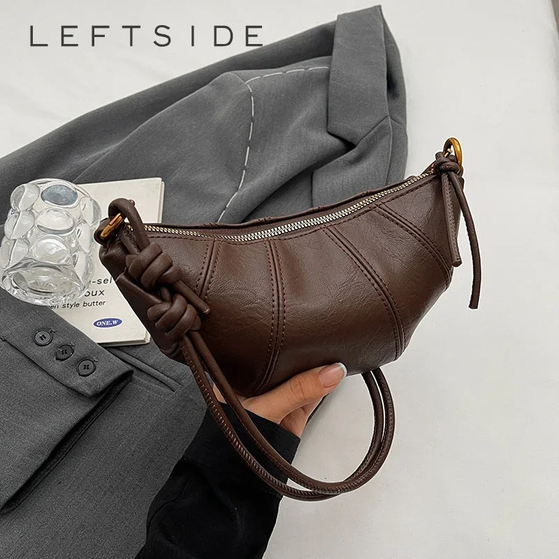 LEFTSIDE 2025 Bolso de hombro de cuero liso con empalme de color retro para mujer, bolsos y carteras de moda coreana, bolso cruzado para mujer