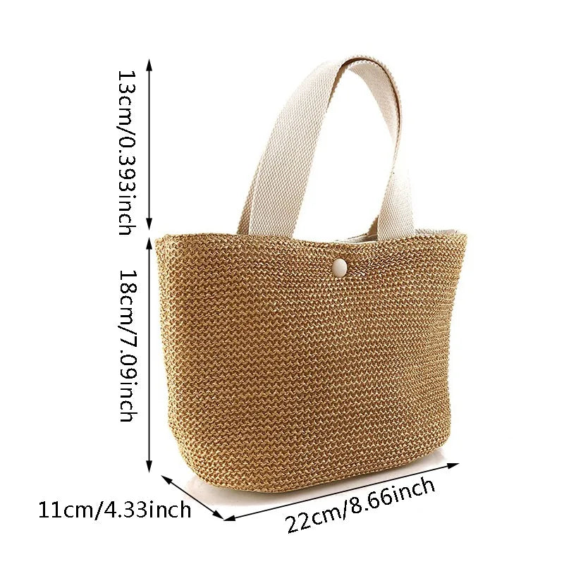 Bolso bandolera de paja playera para mujer, estilo bohemio, de verano, de ratán tejido, tipo cubo, hecho a mano.