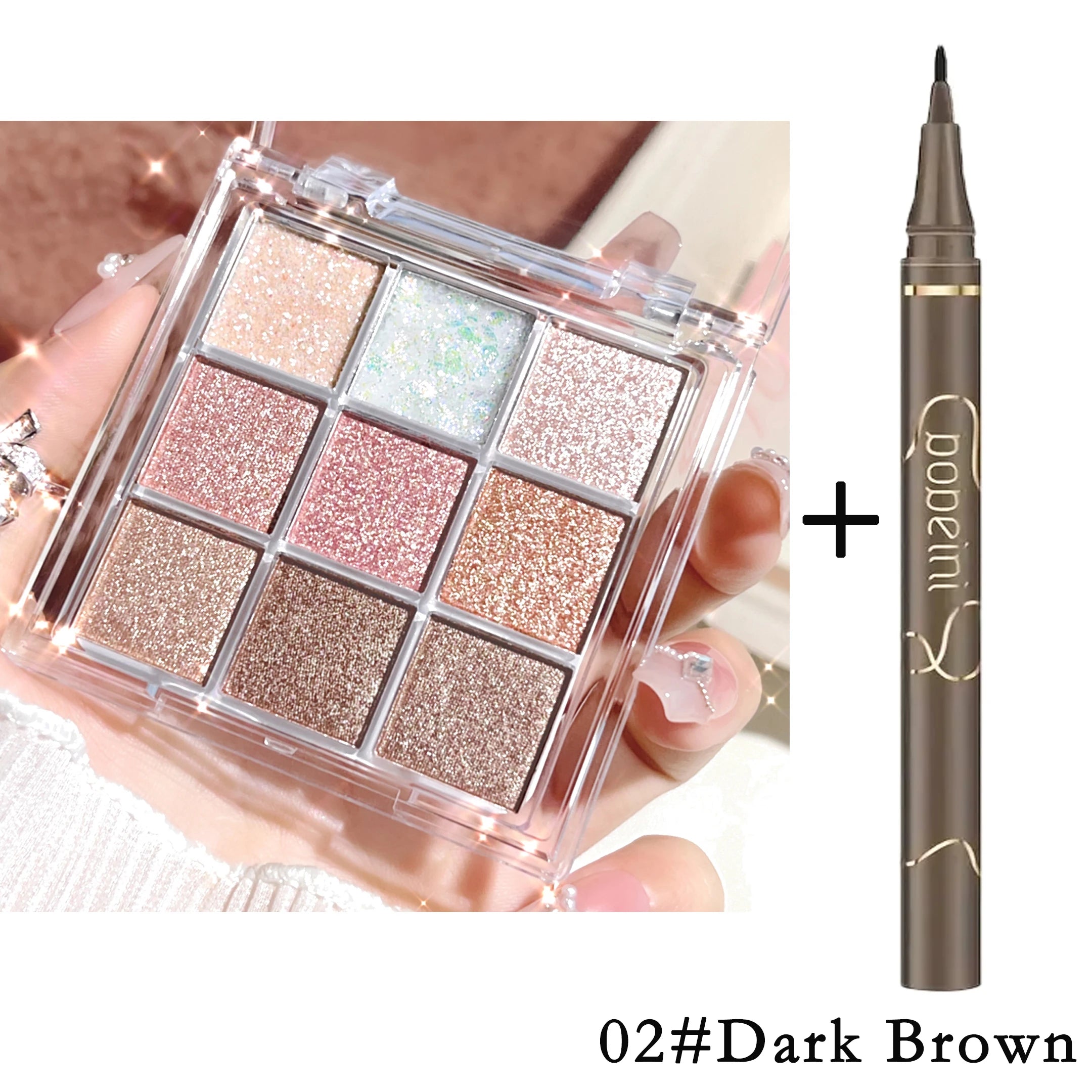 Iluminador con purpurina fina nacarada, paleta de sombras de ojos inteligente y deslumbrante. Color de larga duración, resistente al sudor y al agua.